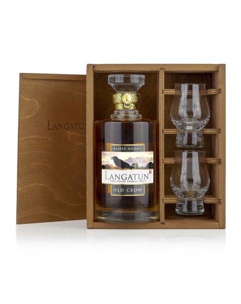 Langatun - Old Crow - Peated Single Malt Whisky - mit zwei Gläsern - 46% - 50cl