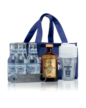 Moustache Gin Tonic Kühltasche - Ginger Gin - 43% - 50cl - Inkl. 6x 20cl Swiss Tonic Mit Becher Und Flaschenöffner